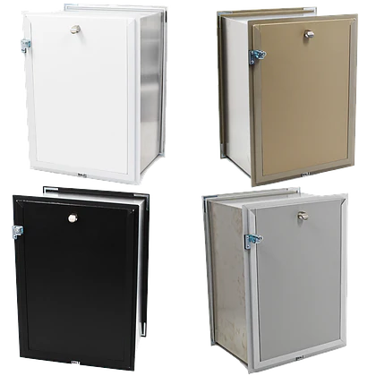 Dog Door Wall in four color options (white, black, beige, and silver), designed for easy installation in walls, providing secure and convenient access for pets.