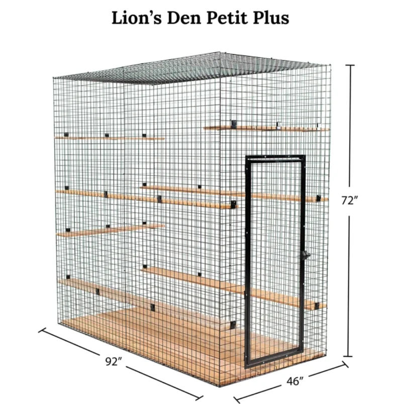 Lions Den catio featuring a spacious, enclosed outdoor structure with multiple levels, providing a safe and stimulating environment for cats to explore, climb, and relax
