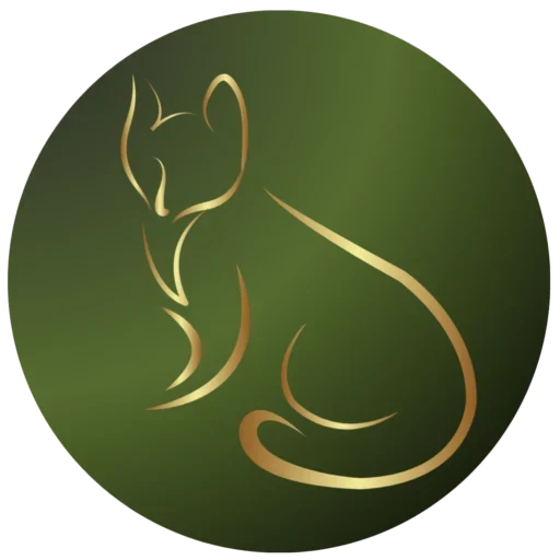 Elegant gold outline of a cat sitting gracefully on a moss green circular background, representing HomePipo’s focus on pet-friendly outdoor solutions